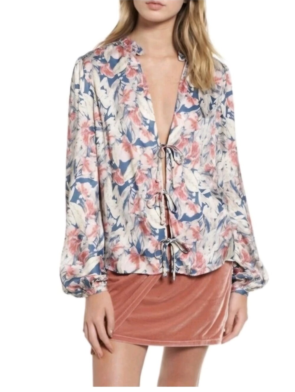 Revolve Tularosa Lena Garden Floral Self Tie Long Sleeve Top